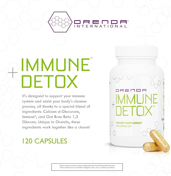 Orenda Immune + Detox - Specialized Formula with Calcium d-Glucarate, Beta 1,3 Glucans & IMMUSE® for Wellness and Balance - 120 Capsules