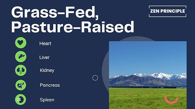 Zen Principle Grass Fed Beef Organs - Desiccated Liver, Heart, Kidney, Pancreas, Spleen, Intestine, Tripe/Stomach. Beef Organ Supplements