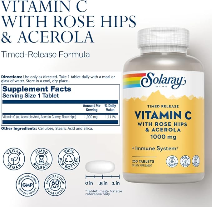 SOLARAY Vitamin C w/Rose Hips & Acerola 1000mg | 250ct