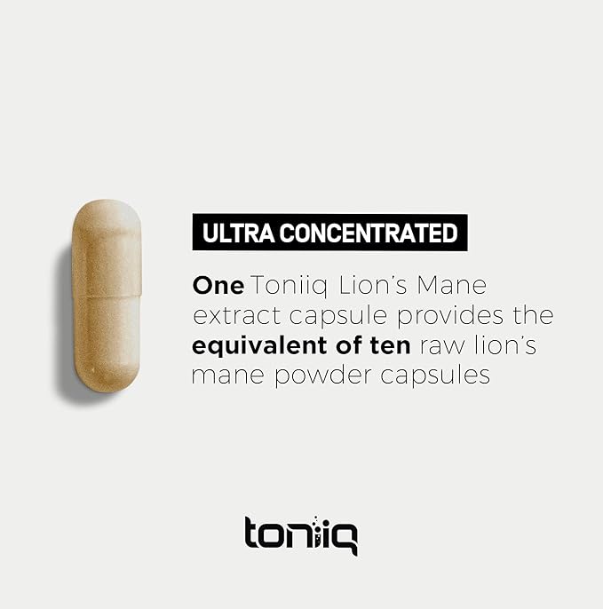 Toniiq 18,000mg 10x Concentrated Ultra High Strength Extract - Made with Lions Mane Mushroom - 30% Polysaccharides - Highly Concentrated and Bioavailable - 120 Veggie Capsules