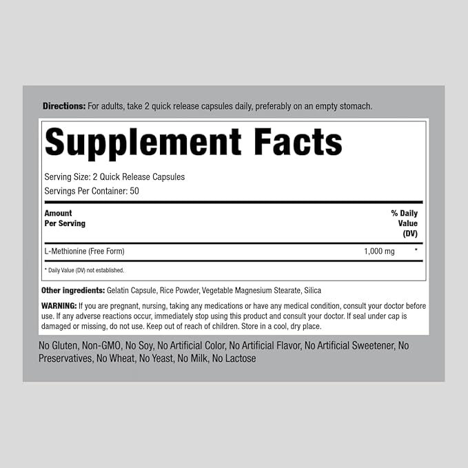 Piping Rock L Methionine 1000mg 100 Capsules