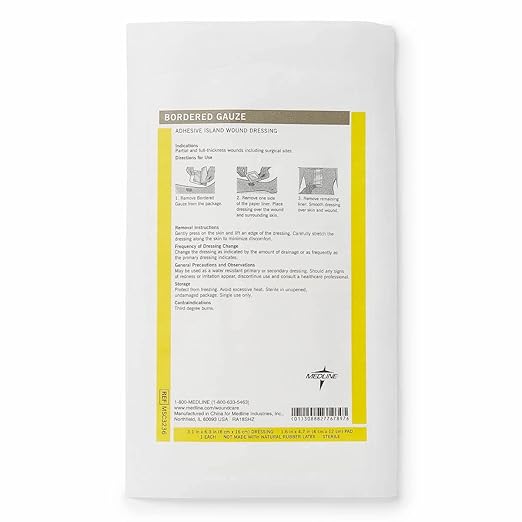 Medline Sterile Bordered Gauze, 3" x 6" with 1.5" x 4" Pad 15)