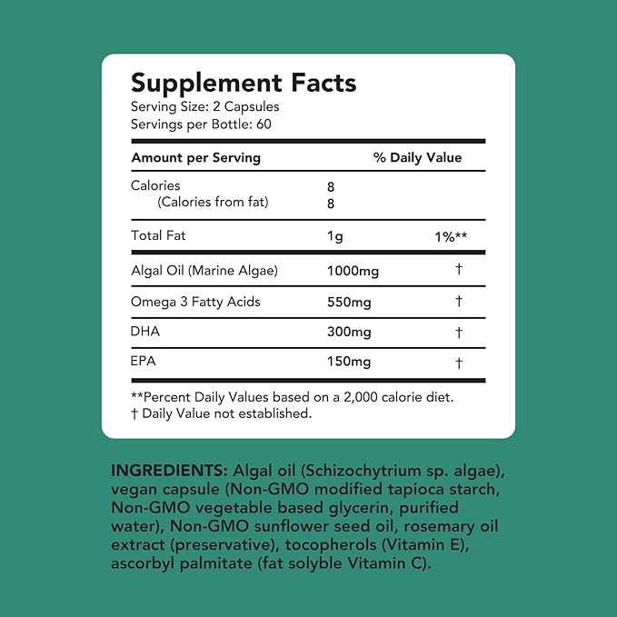 AMANDEAN Vegan Omega 3 Supplement. Premium (120ct)