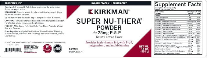 Kirkman Super Nu-Thera® with 25 mg P-5-P Powder - New, Improved Formula! | 454 gm/16 oz | Multi Vitamin