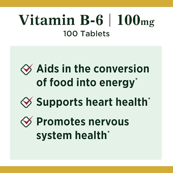 Nature's Bounty Vitamin B6, Supports Energy 100mg, Tablets, 100 Ct