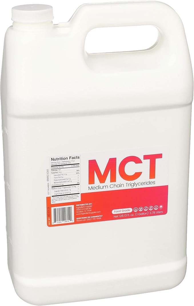 MCT Oil - 1 Gallon (126.13 Oz.) Food Grade - Non GMO - Halal - Vegan - Sustainable Palm Derived - for Tinctures, Sports Nutrition, Keto or Paleo Diet, Clean Energy