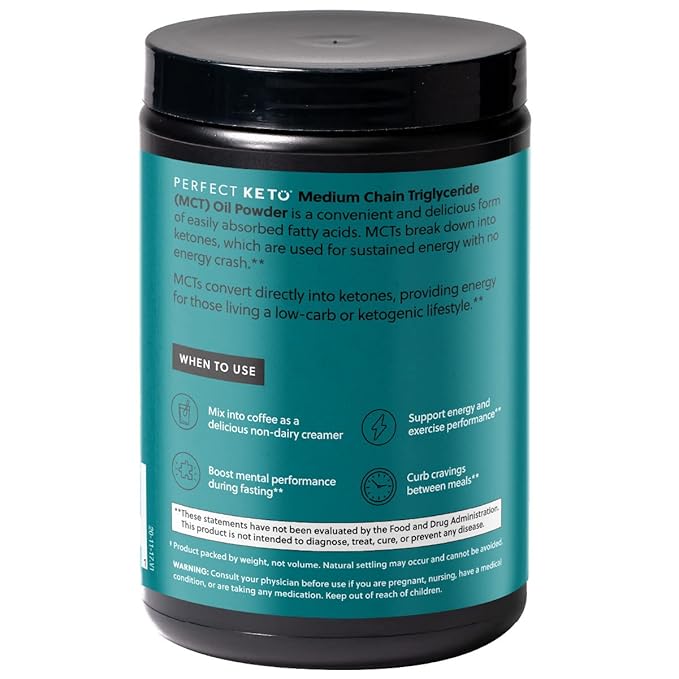 Perfect Keto 7g MCT Oil Powder, Medium Chain Triglycerides Supplement, Non Dairy Coffee Creamer for Keto Diet, Ketogenic MCT Oil Mix for Coffee, Smoothie, Protein Shakes, Salted Caramel, 30 Servings