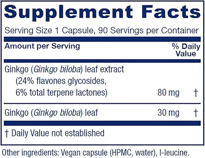 Vitanica Ginkgo Biloba Extract Supports Circulation 24% Flavone 6% Terpene 90 Capsules