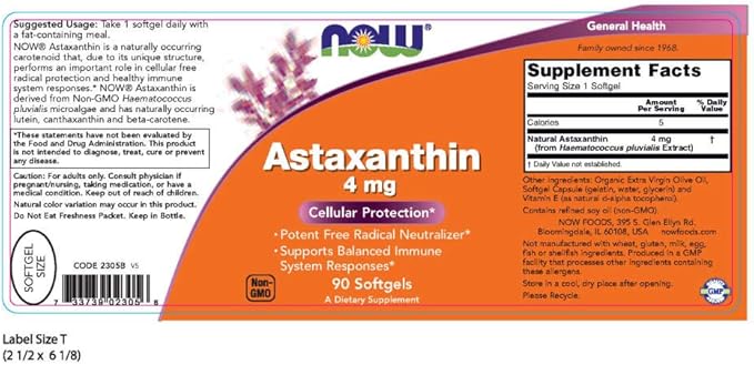 NOW Supplements, Astaxanthin 4 mg derived 90 Softgels