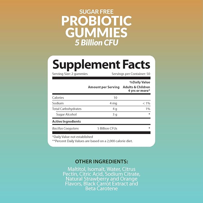 NutriZing Sugar Free Probiotic Gummies 100 Count, 5 Bn