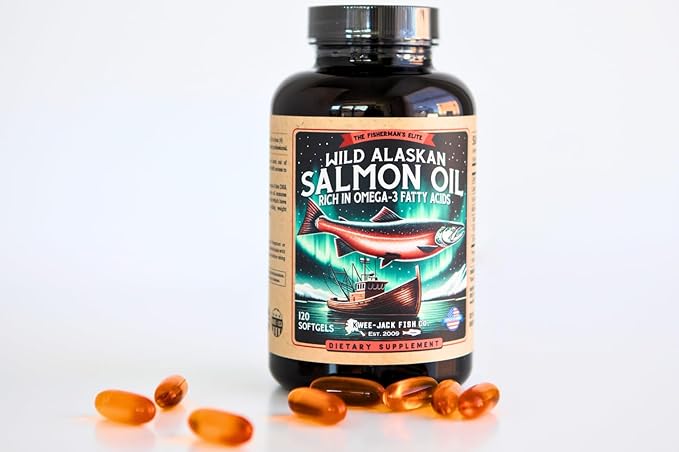 Wild Alaskan Salmon Fish Oil Omega 3 Supplement 120 Softgels 1000mg Salmon