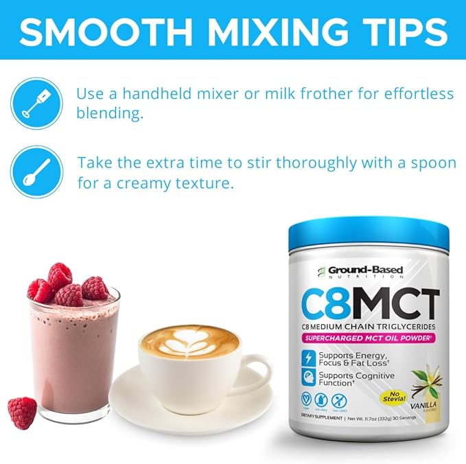Ground-Based Nutrition C8 MCT Oil Powder – Supercharged Medium Chain Triglycerides MCT Oil Powder – Vegan-Friendly, Non-GMO Powdered C8 MCT Oil, Ketogenic MCT Coffee Creamer, No Stevia (Vanilla)