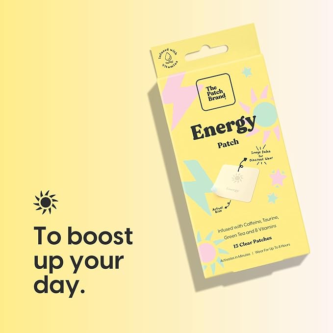 The Patch Brand Energy Patches | Supports Energy with Caffeine and B5 and B3 | All Natural Vitamins & Mineral Patch Plant Based and Cruelty Free Water Resistant Patches That Last All Day