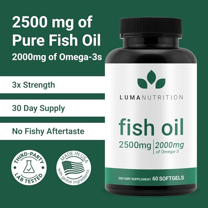 Luma Nutrition Omega 3 Fish Oil Supplement 2500mg - 2000mg EPA 60 Softgels