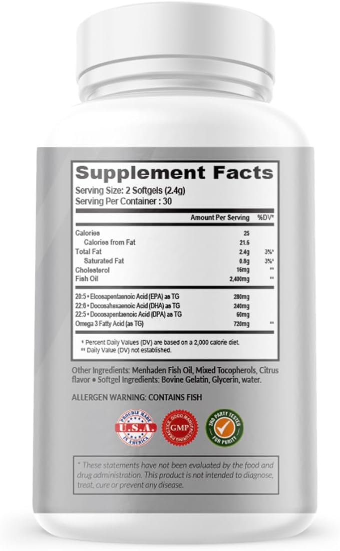 Atlas Nutraceuticals-Atlantic Caught Menhaden Fish Oil-Lab 3-2400mg, Burpless, DPA/DHA/EPA-60 Softgels (1)