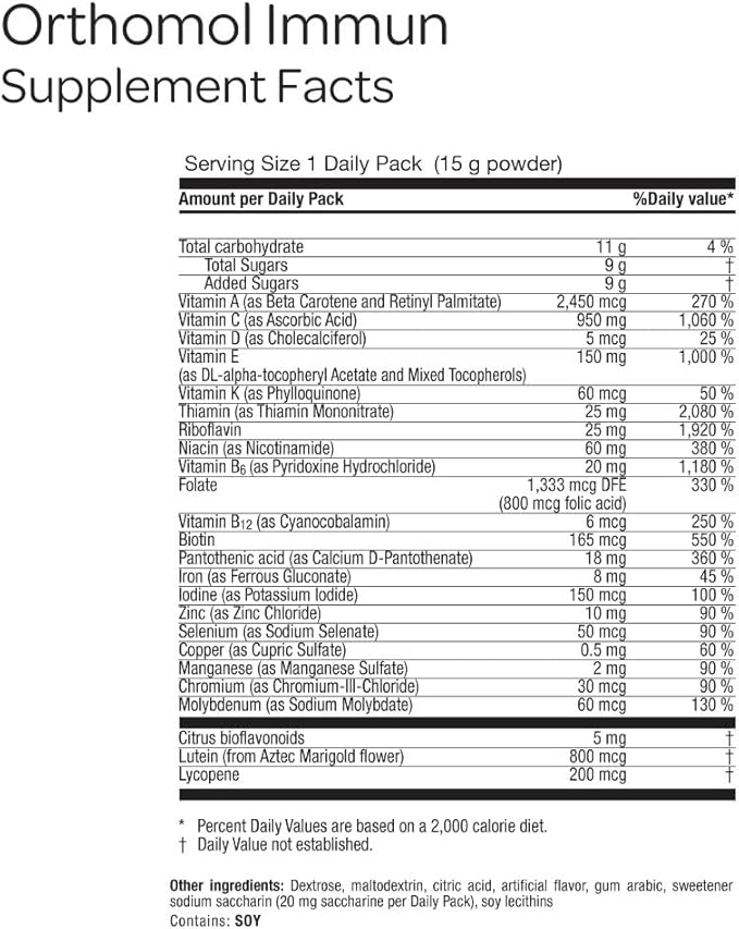 Orthomol Immun Powder, Immune Support Supplement, 30-Day Supply, Vitamins A, B, C, D, E, Zinc, Iodine