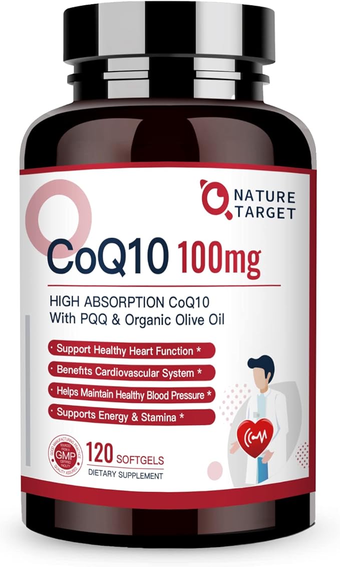 NATURE TARGET CoQ10-100mg-Softgels with 10mg PQQ Coenzyme-Q10 with 120 Servings