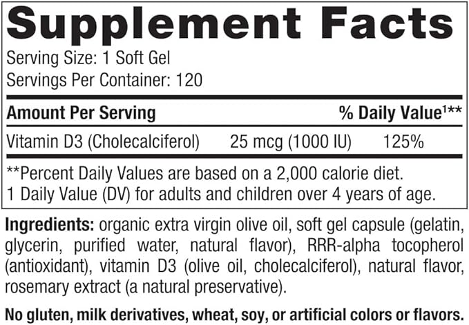 Nordic Naturals Vitamin D3 1000, Orange 120 Mini 1000 IU D3 - 120 Servings