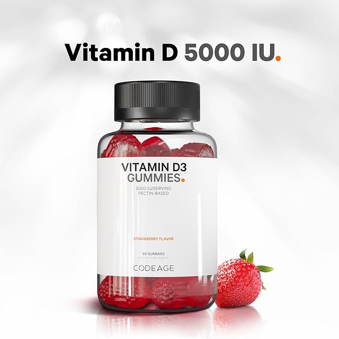 Codeage Vitamin D3 Gummy Vitamins, Vitamin D3 5000 5000 IU 125 mcg, 60 Count