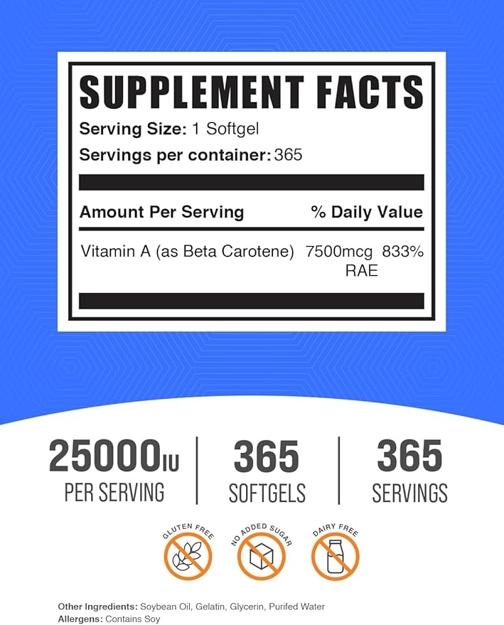 BulkSupplements.com Beta Carotene 25000 IU Softgels 1 Softgel 365 Count 1)