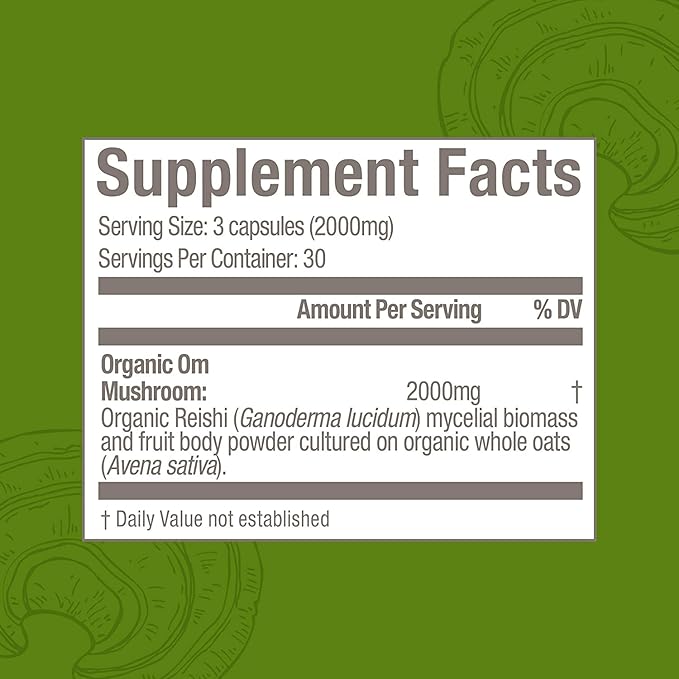 OM Mushroom Superfood Reishi Mushroom Capsules Supplement, Promotes Stress & Immune Support, 90 Count, 30 Days Supply