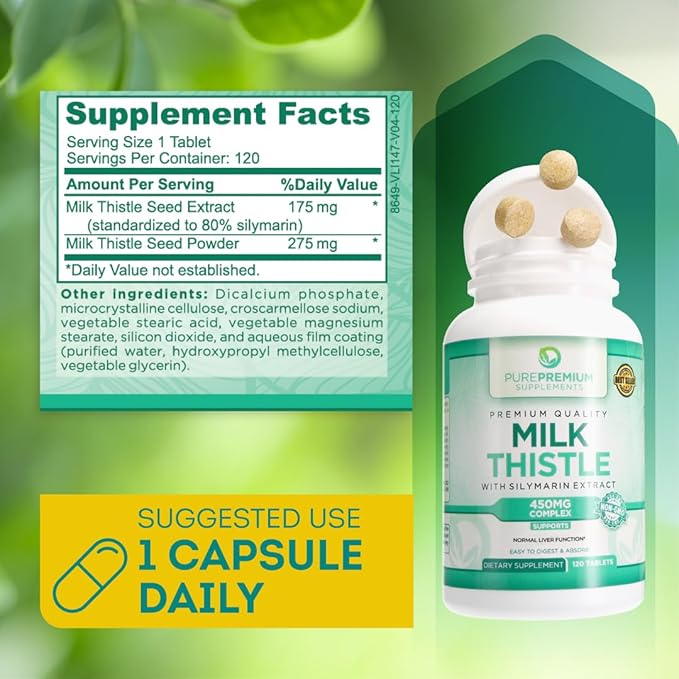 PurePremium Milk Thistle Supplement with Silymarin Extract 450MG Complex 4 Months 120 Tablets