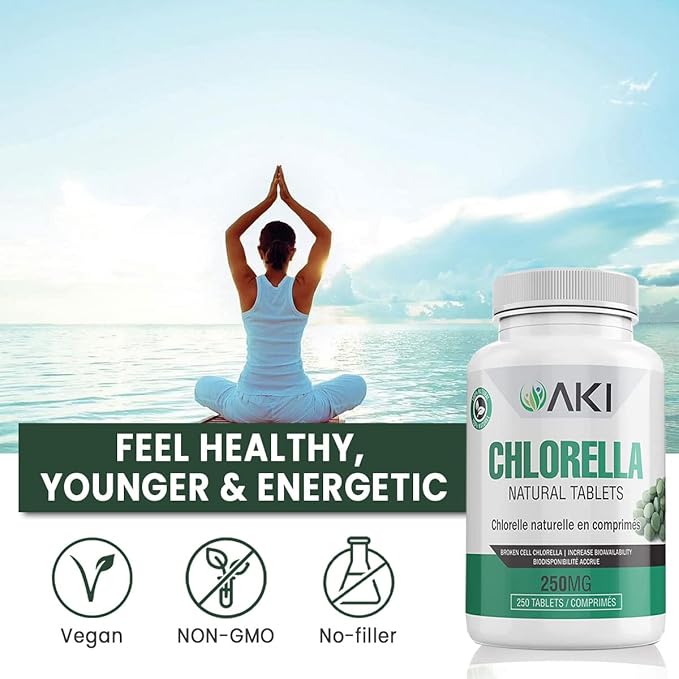 AKI Chlorella Superfood Supplement Tablets (250) B12, Iron,