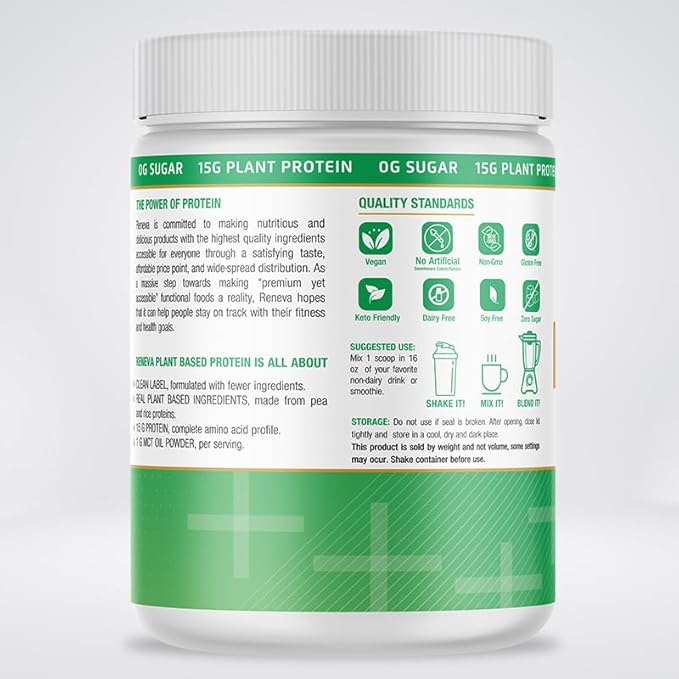 RENEVA Vegan Protein Powder 15g Plant 12.7 Ounce
