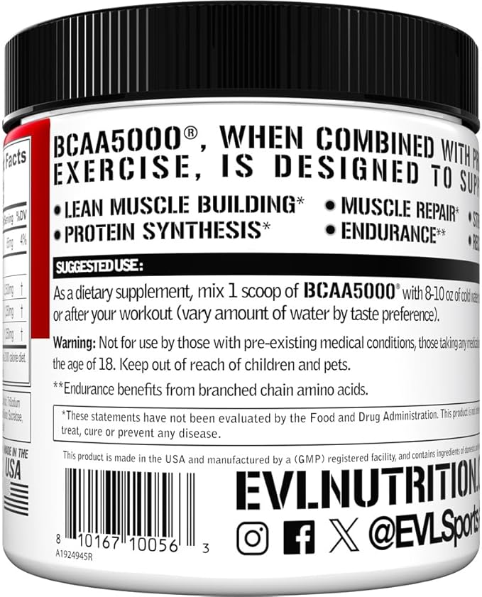 Evlution EVL BCAAs Amino Acids Powder - BCAA Powder Post Workout Recovery Drink and Stim Free Pre Workout Energy Drink Powder - 5g Branched Chain Amino Acids Supplement for Men - Rocket Pop
