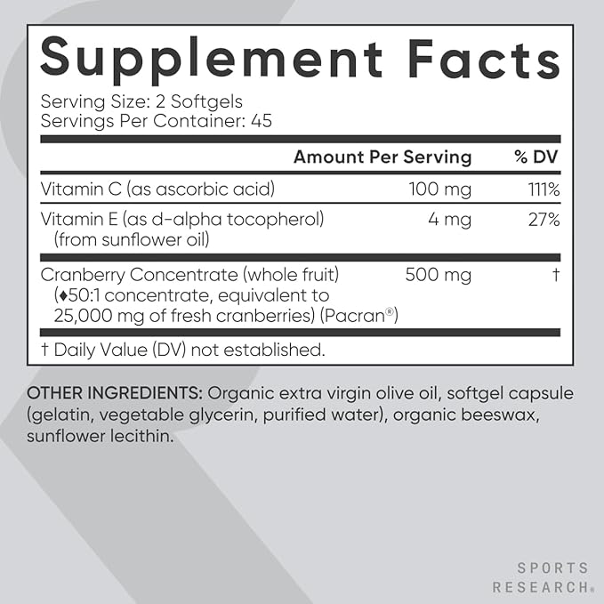 Sports Research Cranberry Fruit Complex Supplement 25,000mg of 90 Count