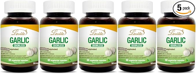 Lovita Odorless Garlic Extract 5000mg | 1.25% Allicin 60 Vegetarian (10 Months 5)