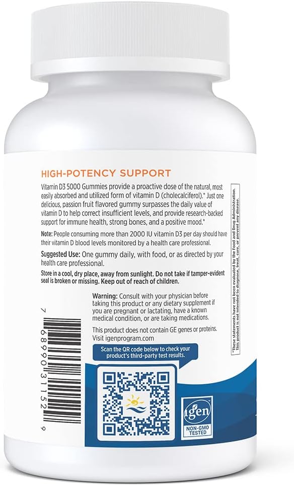 Nordic Naturals Vitamin D3 5000 Gummies, Passion Fruit - 30 Gummies - Support for Healthy Bones, Mood, & Immune System - Vegetarian - Non-GMO - 30 Servings