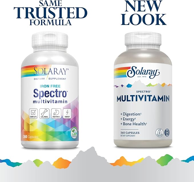 SOLARAY Spectro Multivitamin, w/No Iron, Cal/Mag, (60 Serv, 360 CT)