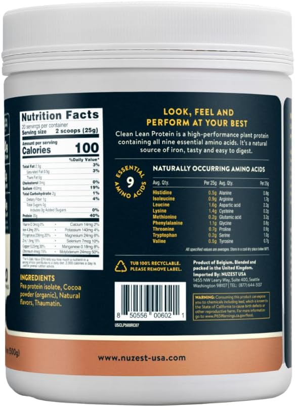 Nuzest - Pea Protein Powder - 20 Servings, 1.1 lb
