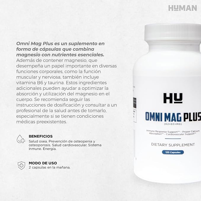 HU-Omni MAG Plus D3+K2+Mg: Vitamin D Supplement D3 5,000 5,000 IU, K2 120 120 mcg(MK7), mcg(MK7), MG 75mg - 120 Capsules