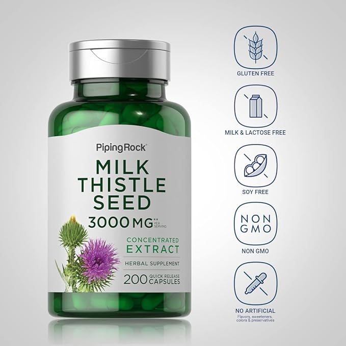Piping Rock Milk Thistle Supplement 3000mg | 200 Capsules