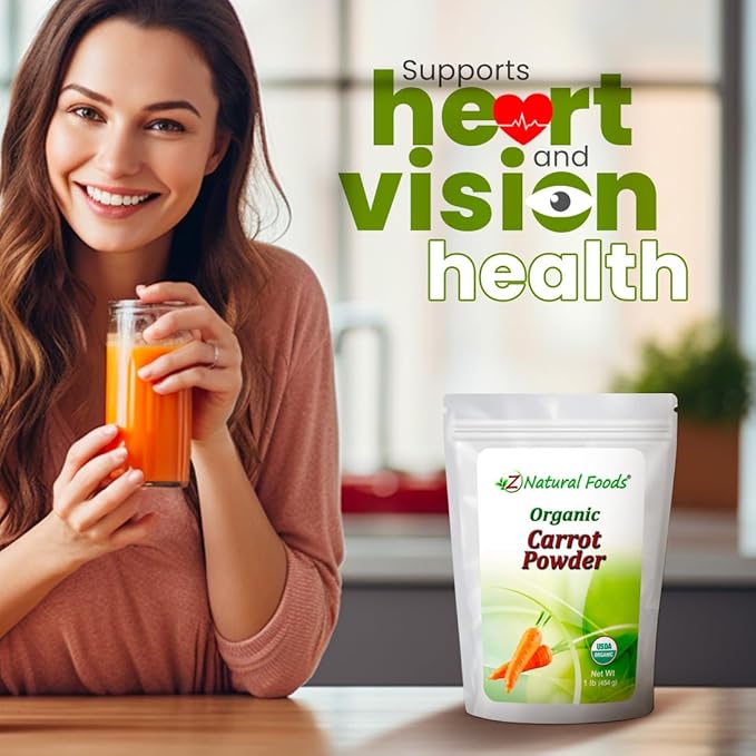 Z Natural Foods Organic Carrot Powder, Natural Superfood Powder for Vision and Heart Health, Great in Juices, Smoothies, and Recipes, Non-GMO, Vegan, Gluten-Free, Kosher, 1 lb.