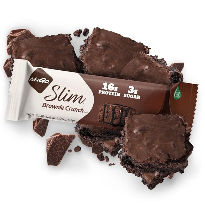 NuGo Slim Dark Chocolate Brownie Crunch, 16g Protein Bar, Gluten Free, Non-GMO, Kosher, Keto Friendly, Low Carb, 12 Count