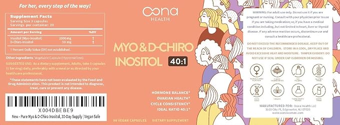 Vegan Myo-Inositol & D-Chiro Inositol Supplement for Women - PCOS Relief, Hormonal Balance, Ovarian Support, Ovulation Support Supplement - Ideal Ratio 40:1-90 Cap - Fertility Supplements for Women