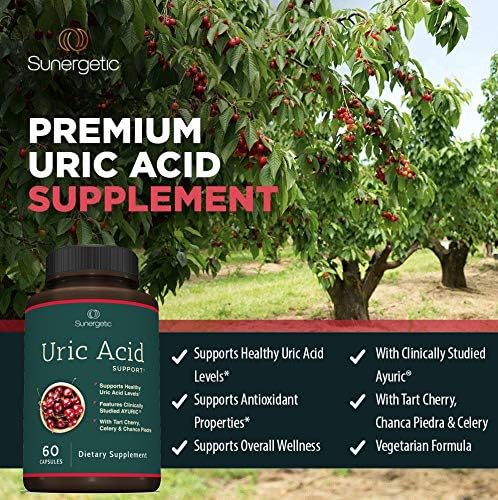 Sunergetic Premium Uric Acid Support Supplement – Uric Acid Cleanse & Kidney Support – Includes Tart Cherry, Chanca Piedra, Celery Extract & Turmeric - Uric Acid Support Formula – 60 Veggie Capsules