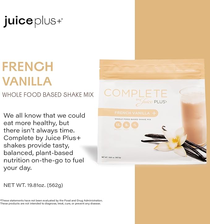 Juice Plus+ Complete Vanilla Shakes - Plant-Based, Whole Food Nutrition with Protein, Fiber, Greens, Prebiotics and a Superfood Blend of Essential Nutrients - 2 Pouches, 30 Servings Each