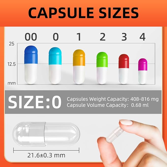 Size 0 Empty Capsules, 500 Count Colored Empty Gelatin Capsules, Empty Pill Capsules, DIY Capsule Filling Fake Pills, Pill Capsules Empty Gel Caps, cápsulas vacías para rellenar