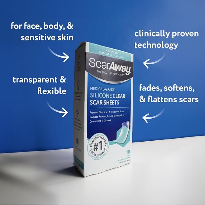 ScarAway Advanced Clear Silicone Scar Sheets, (1.5" x 3") Scar 10 Clear