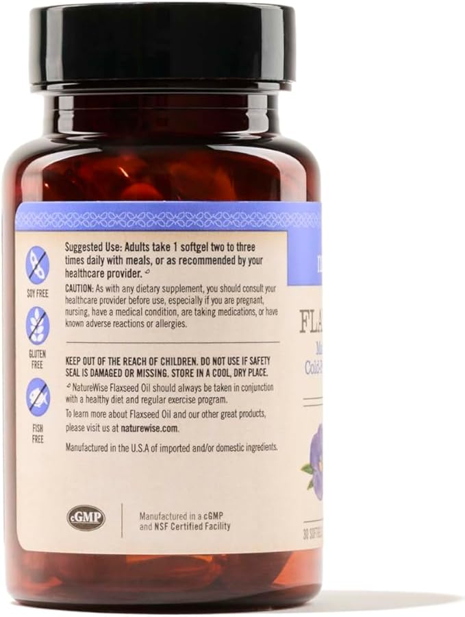 NatureWise Flaxseed Oil 1200mg Softgels 720mg ALA, 3 6 6 9, 9, Supplement 30 Softgels