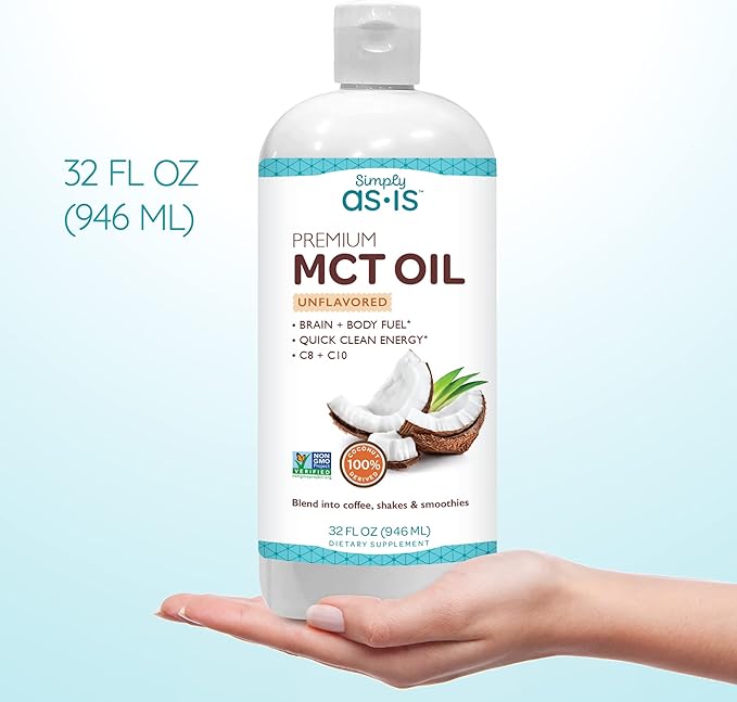 AS-IS Simply Premium MCT Oil C8 & C10 | Unflavored | 100% from Non-GMO Coconuts | Perfect for Morning Coffee | Quick Clean Energy | 32 fl oz (63 Servings)