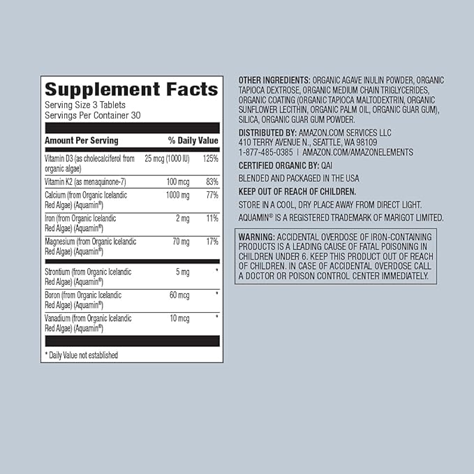 Amazon Elements Organic Whole Food Calcium & Magnesium, 90 Tablets (Pack of 4)