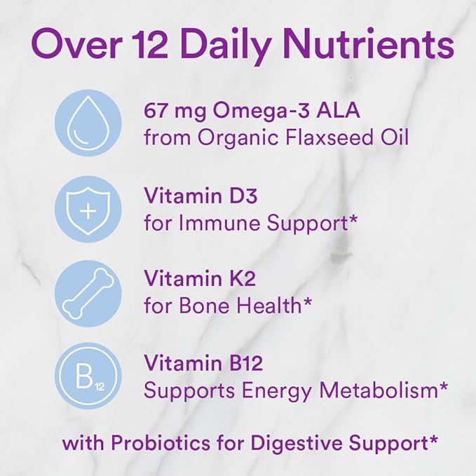 SmartyPants Organic Toddler Multivitamin Gummies: Probiotics, 3 (ALA), D3, C, B12, B6, B6, Vitamin 60 Count (30 Day