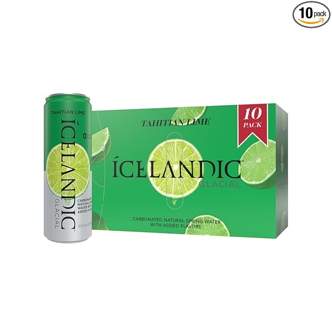 Icelandic Glacial Sparkling Water, Tahitian Lime, 330 ml / 11.1 Fl Oz Cans (Pack of 10)