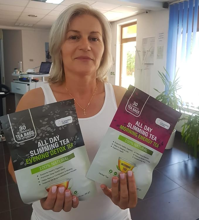 ALL SLIMMING HERBS All Day Slimming Tea For Weight Loss - All Natural 30 Days Detox Teas That Flattens Tummy - Daytime Energy Boost Tea 30 Bags + Evening Detox Tea 30 Bags