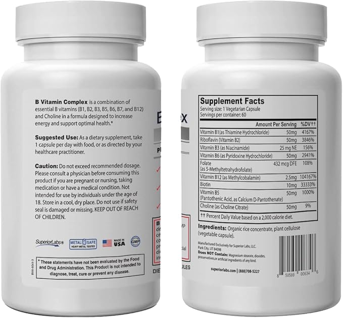 Superior Labs B Vitamin Complex 100% NonGMO 60 Vegetable